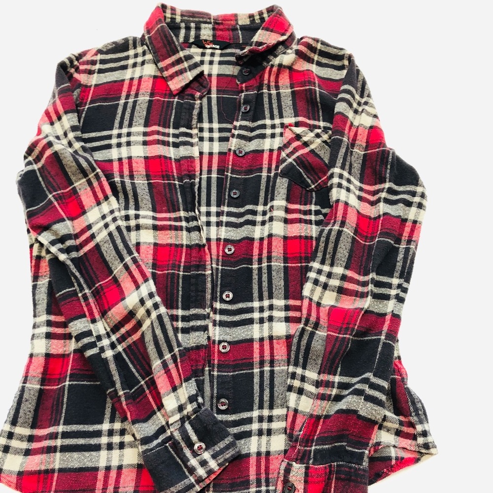 VINTAGE Red And Gray Plaid Shirt.